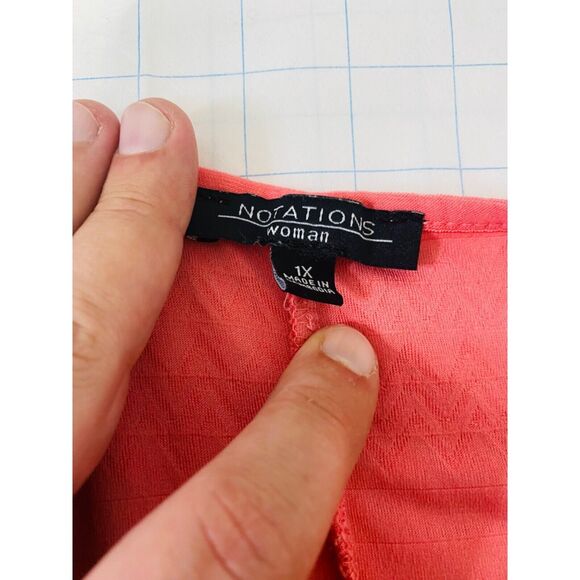 Notations Women's Tiered Blouse Salmon Pink Short Sleeve Scoop Neck Size 1X - Picture 7 of 9